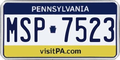 PA license plate MSP7523