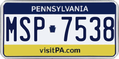 PA license plate MSP7538