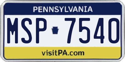 PA license plate MSP7540