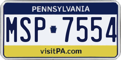 PA license plate MSP7554