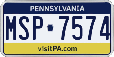 PA license plate MSP7574