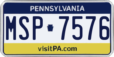 PA license plate MSP7576