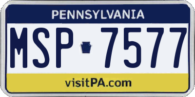 PA license plate MSP7577