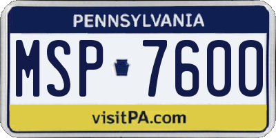 PA license plate MSP7600