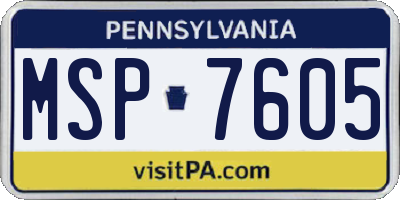 PA license plate MSP7605
