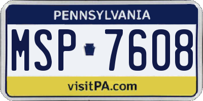 PA license plate MSP7608