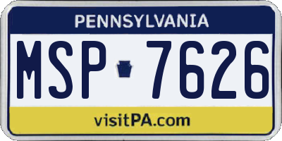 PA license plate MSP7626