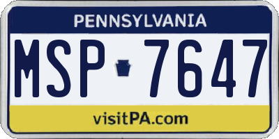 PA license plate MSP7647