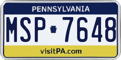 PA license plate MSP7648