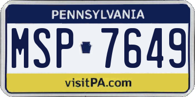 PA license plate MSP7649