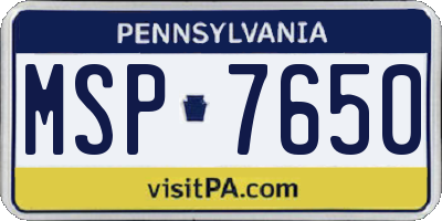 PA license plate MSP7650