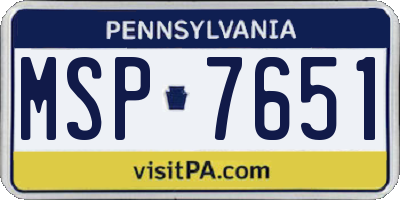 PA license plate MSP7651