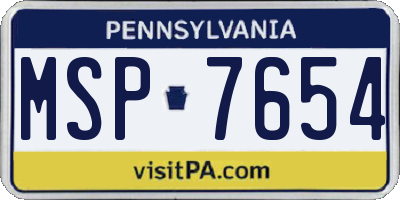 PA license plate MSP7654