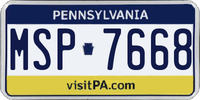 PA license plate MSP7668
