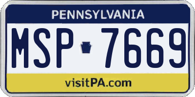 PA license plate MSP7669