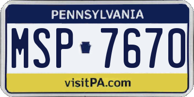 PA license plate MSP7670