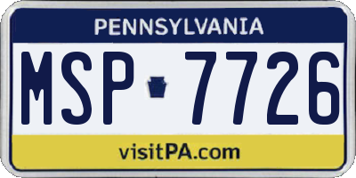 PA license plate MSP7726