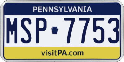 PA license plate MSP7753