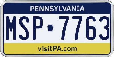 PA license plate MSP7763