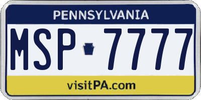 PA license plate MSP7777