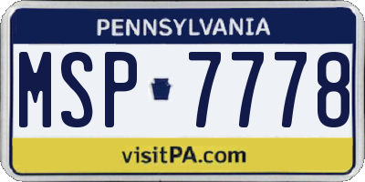 PA license plate MSP7778