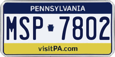 PA license plate MSP7802