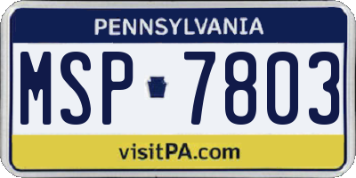 PA license plate MSP7803