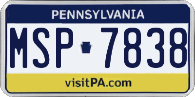 PA license plate MSP7838