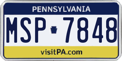 PA license plate MSP7848