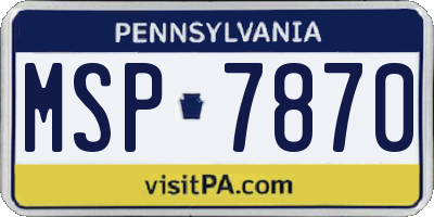 PA license plate MSP7870