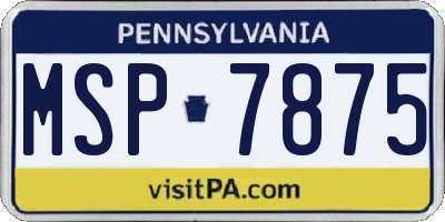 PA license plate MSP7875