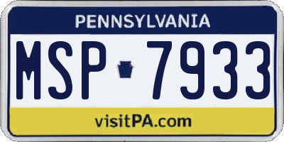 PA license plate MSP7933