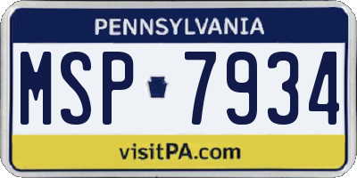 PA license plate MSP7934