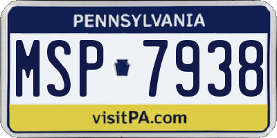 PA license plate MSP7938