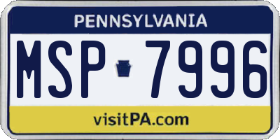 PA license plate MSP7996