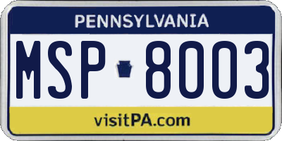 PA license plate MSP8003