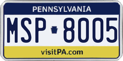 PA license plate MSP8005