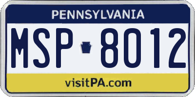PA license plate MSP8012
