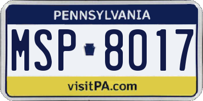 PA license plate MSP8017