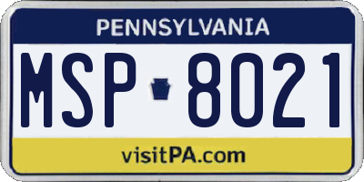 PA license plate MSP8021