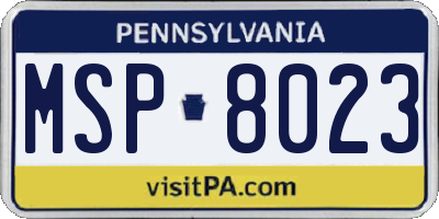 PA license plate MSP8023