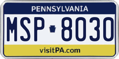 PA license plate MSP8030