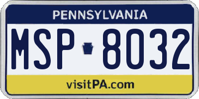 PA license plate MSP8032