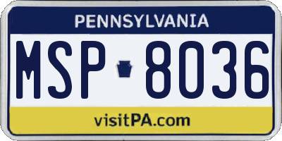 PA license plate MSP8036