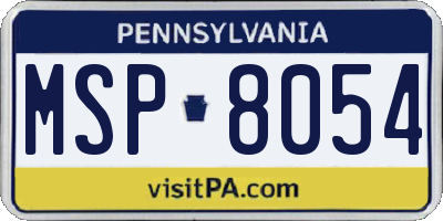 PA license plate MSP8054