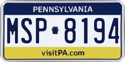 PA license plate MSP8194