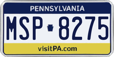 PA license plate MSP8275