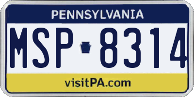 PA license plate MSP8314