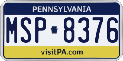 PA license plate MSP8376
