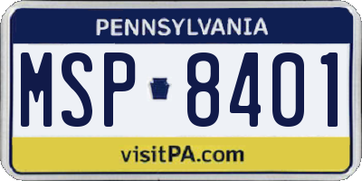 PA license plate MSP8401